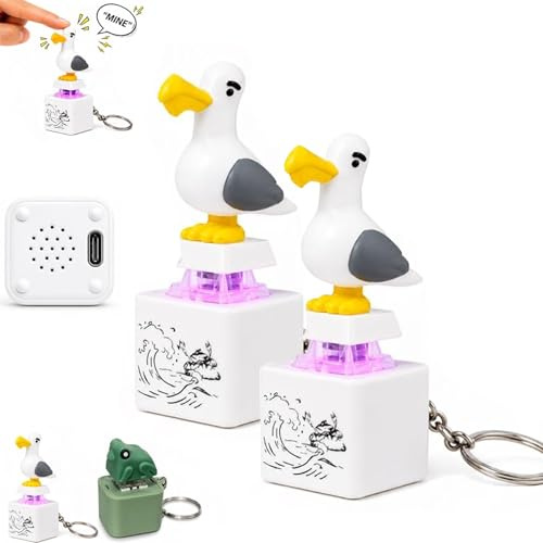 Porte-clés Bouton sonore « Seagull Mine » (Mouette « À Moi ! »), Fidget Clicker Rechargeable avec Son réaliste et lumière LED, Porte-clés sensoriel Portable, Jouet Anti-Stress interactif (#A2Pcs)