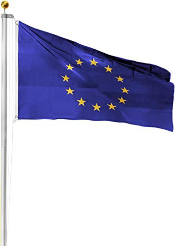 normani Aluminium Fahnenmast inkl. Deutschland Fahne + Bodenhülse + Zugseil - in verschiedenen Höhen wählbar Farbe Europa Größe 6.80 Meter