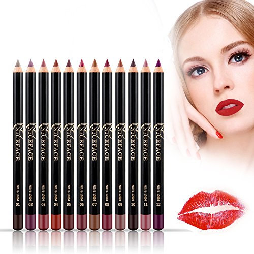 Matte Lip Liner, 12 Colores Impermeable Lápiz Delineador De Labios Mate De Profesional Lápiz Labial Maquillaje Lipliner Pencil Set, Delineadores Labiales De Larga Duración