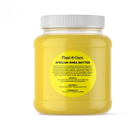 Plant Guru Raw African Shea Butter 3 lbs. Bulk 100% Pure Natural Unrefined YELLOW Grade A - Ideal Moisturizer For Dry Skin, Body, Face And Hair Growth. Great For DIY Soap and Lip balm Making.