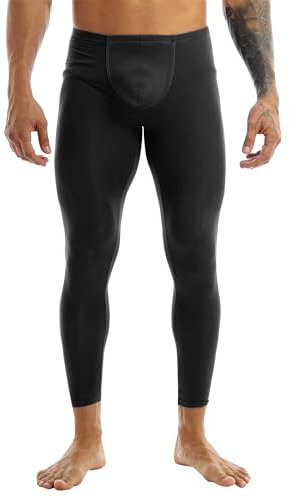 inhzoy Herren Leggings Halb-Transparent Sport Strumpfhose Männer Sexy Lange Unterhose Dessous Schlafhose Schwarz L
