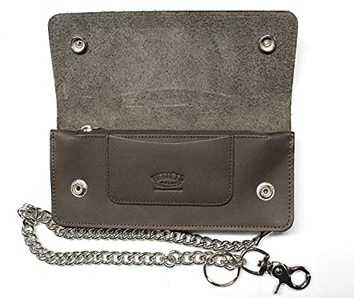 Slim Biker Wallet Premium Leather with 18 inch Chain (Dark Brown)
