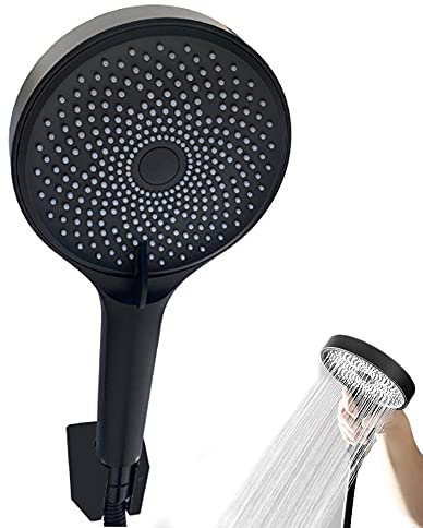 Alcachofa de Ducha, Rociador para Ducha Redondo, Ducha Mano Alta Presion, Duchas de Baño, Alcachofas Fijas Ducha, Cabezal de Ducha de Mano con 3 Modos de Chorro, Masaje Rociador para Spa(Negro)