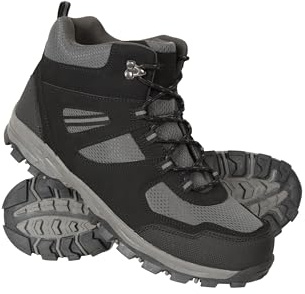 Mountain Warehouse McLeod Mens Hiking Boots - Durable, Breathable Walking Shoes, Sturdy Grip, EVA Cushioning, Mesh Lining - Spring Summer, Travelling, Camping Black Adult Shoe Size 12