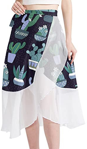 Pot Cactus Women Beach Sarongs Sheer Cover Ups Chiffon Bikini Wrap Skirt for Swimwear Multicoloured