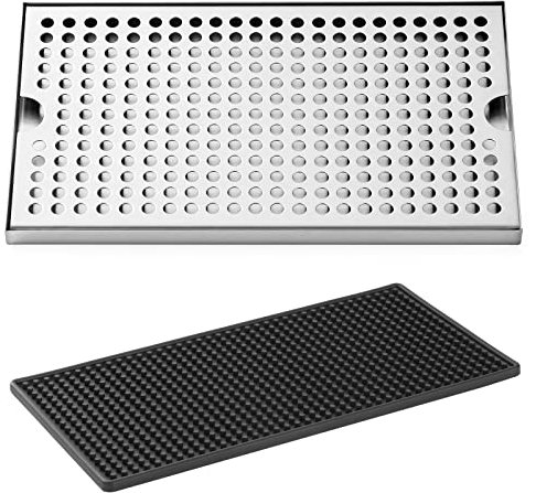 HonGien Edelstahl-Tropfschale, Bierabtropfschale mit Einer Gummi-Tropfmatte, Bar-Tropfschale Geeignet für Restaurants, Bars, Küchen (Quadratische Form)