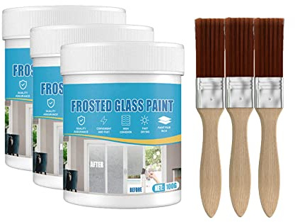 Frosted Glass Spray Paint, Frosted Glass Paint, Frost Spray Paint for Glass, Glass Frosting Spray, Frosted Glass Window Spray, Door Window Shading Waterproof & UV Matte Hazy Frost (100g*3 + Brush*3)