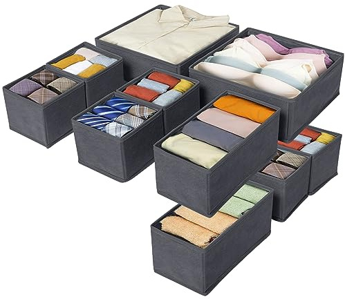 Yidaxing Organisateur de Tiroir, Lot de 10 Boites de Rangement Pliable, Panier de Rangement Vêtement de Garde-Robe Non-tissé Ouvertes de Organisateur Armoire, pour Sous-Vêtements Chemise(Gris Foncé) | Organisateur Vetement,Organiseur Tiroir pour Ranger Lingerie, Chaussettes et Cravates-Gris Foncé