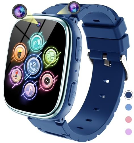 Reloj Inteligente - Smartwatch para Niño con Llamadas, Juegos, Podómetro, Cámara, Música, Despertador, Linterna, Audiolibro, Relojes Teléfono Regalos para Infantil 3-12 Años (Azul Marino)