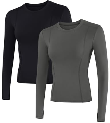 IECCP 2 Pièces Sport Couche de Base Performance T-Shirt à Manches Longues pour la Course ou la Musculation pour Femme