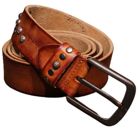Skalle Runda Nitar Bälte i Äkta Läder Nitbälte Män Kvinnor Vintage Western Nitbälte med Nålsspänne för Jeans Klänningar Byxor