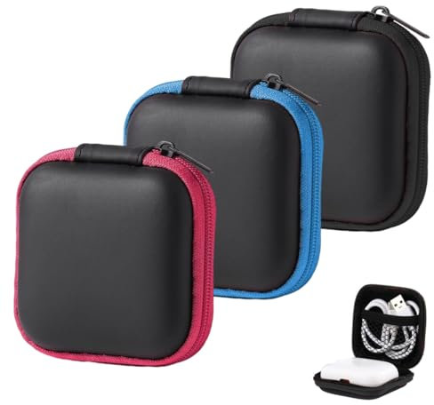 Mini Custodia per Auricolari,3 Pezzi Custodia di immagazzinaggio con Cerniera Rigida Custodia Protettiva per Casco, Mini Custodia per Auricolari, Custodia per Trasporto Multifunzionale