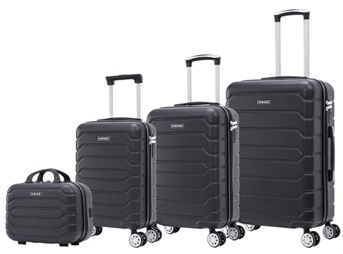 Mi Ko Mi Ka Conjunto de Maletas de Viaje Elegantes: Carcasa Ligera de ABS, Cerradura Numérica, 4 Ruedas Giratorias 360°, Asa Telescópica de Aluminio | Juego de 3 o 4 Maletas (8002, Negro)