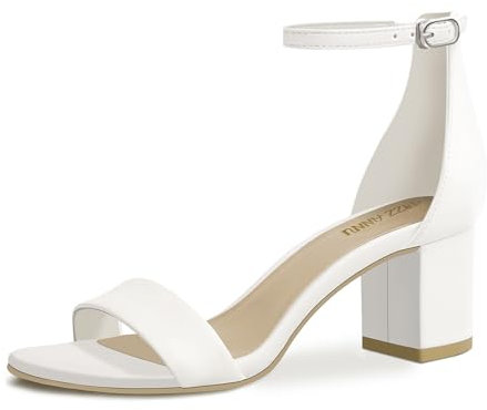 PIZZ ANNU Sandalen Damen mit Absatz Bequem Sandaletten Sommer Elegant Sommerschuhe Klassische Blockabsatz Schuhe Weiß-J Haken Schnalle EU 42 Weit