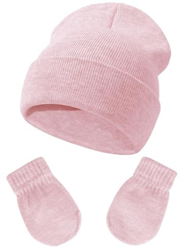 EOAMGO Wintermütze Baby, Baby Mütze Beanie, Baby Mütze und Handschuhe Set, Wintermütze Jungen Mädchen, Strickmütze