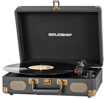 Vinyl Record Player 3-Speed Bluetooth Portable Turntable with USB Playback, Rechargeable Battery, Retro Suitcase Design, Aux in/RCA Line Out & Headphone Jack