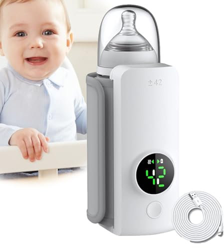 Tragbarer Flaschenwärmer Baby, Flaschenwärmer Baby Unterwegs, 6000 MAh Drahtloses Milchwärmer mit Intelligenter, Reiseflaschenwärmer, Schneller Heizung und 48H Warm Warm