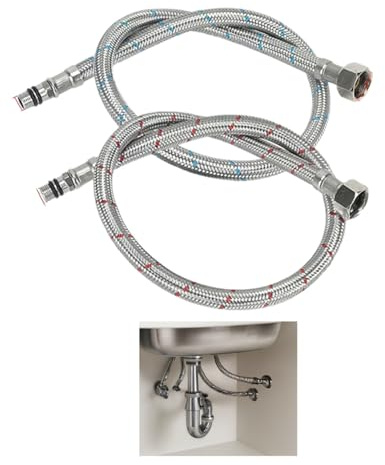 Tuyaux de raccordement flexibles 2 pièces 70 cm 3/8 pour eau chaude et froide – Soft tubes renforcés avec écrous en cuivre – Installation cuisine salle de bain facile