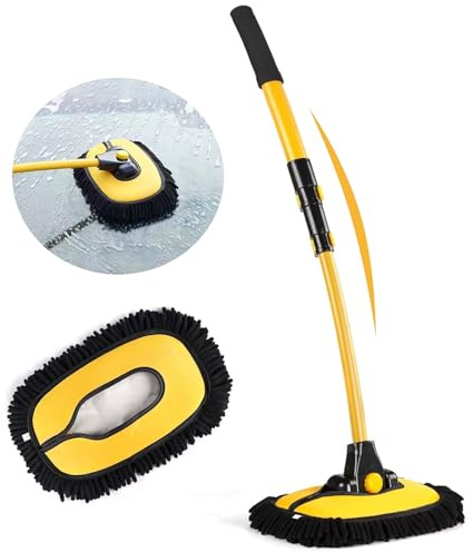 alouweekuky 21° Curva Cepillo Lavar Coche Cepillo con Mango Telescópico Cepillo para Lavar Coche, con Cabezal de Mopa de Microfibra Suave, Adecuado para Coches, Caravanas, SUV, Camiones