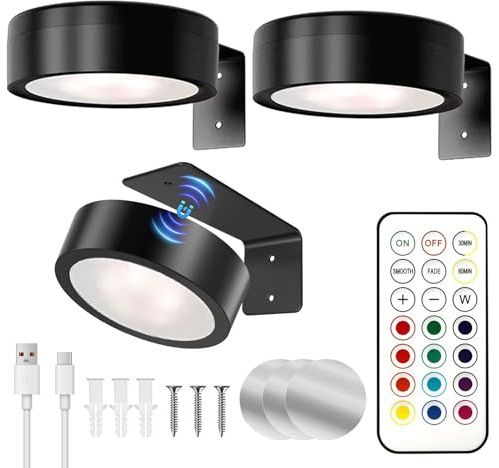 JIMACRO 3 Piezas LED Cuadro Mando a Distancia, Luz Pintura LED Magnético con Mando, Lampara de Pared Sin Cable, Luz Cuadros Inalambrica, Luz de Pared Regulable para Pinturas para Marco Fotos Vitrina