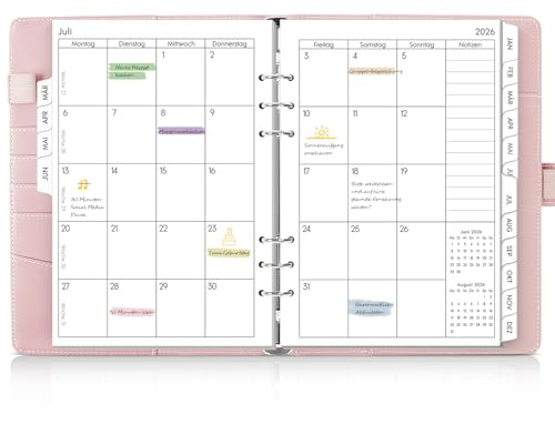 SKYDUE Kalender ringbok A5, ringbok A5, påfyllningsbar från mars 2026 till juni 2027, mötesplanerare 2026, perfekt för elever och arbetare (rosa)