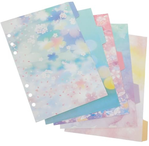 Milisten Intercalaires de Classement A5 Fleurs de Cerisier Ciel Étoilé, 5 Feuilles Détachables en Papier Résistant, Onglets de Séparation pour Classeur Bureau et Cahier, Style Aléatoire