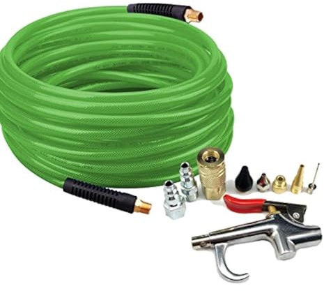 DYNAMIC POWER PU Braided Air Hose 1/4 X 50 Ft with 10 pcs Compressor Accessories KIT, 200 PSI.