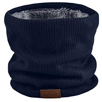 NovForth Neck Warmer Double-Layer Fleece Lining Knit Winter Infinity Scarf Chunky Thick Windproof Circle Loop Scarves Navy