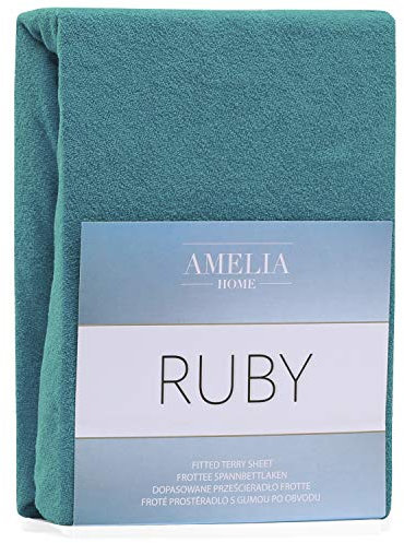 AmeliaHome Spannbettlaken 200x200-200x220 cm Frottee Baumwolle Spannbetttuch, türkis