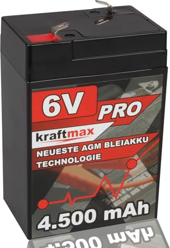 kraftmax Industrial Pro blybatteri [6 V/4,5 Ah] AGM högpresterande blybatteri av senaste generationen