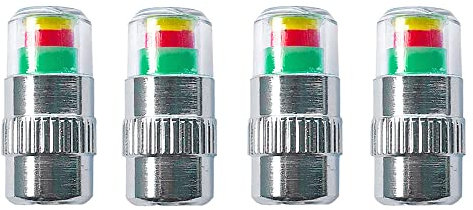 QitinDasen 4Pcs Premium Car Tire Tyre Pressure Monitor Valve Stem Caps, Warning Safety 3 Colors Sensor Indicator, Tyre Valve Dust Cover Air Valve Caps
