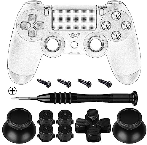 GEEKRIA Ersättnings joystick-reparationssats, metallknappar för DualShock 4, reparationskit för kontroller med verktyg för Playstation 5, Playstation 4, PS4 Slim, PS4 Pro, CUH-ZCT2-kontroll (svart)