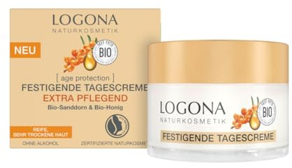 LOGONA Naturkosmetik anti-aging ansiktskräm för mogen hud, uppstramande dagkräm med vegansk formel, med ekologisk sandtorn och hyaluron, age skydd, 50 ml