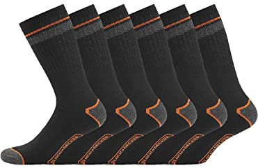 BLACK+DECKER Chaussette de Travail Robuste, Chaussettes Homme Maille Respirante, Talons et Pointes Renforcés (Lot de 6), Taille 39/42 - Noir