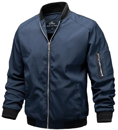 TLZC Chaqueta bomber ligera para hombre, cortavientos, ajustada, abrigo activo, Azul, Medium