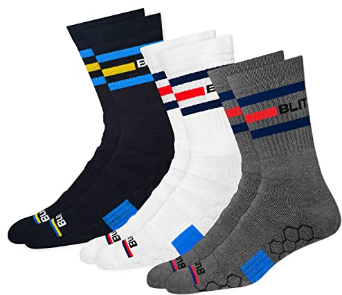 BLITZSOX Calcetines Deportivos (Pack de 3) para Hombre Mujer Mitad de la Pantorrilla Calcetines Atléticos para Correr, Tenis, Ciclismo, CrossFit, Gimnasio CalcetinesEU 47-49