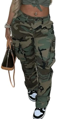 Seltaon Women's Plus Size Camo Cargo Pants High Waist Slim Fit Camouflage Jogger Pants Sweatpants with Pockets