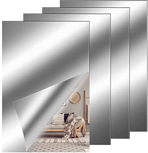 QESSUVNC 4 Stücke Spiegelfolie Selbstklebend Spiegel, Flexibler Klebespiegel Nicht Glas Spiegelfliesen Selbstklebend Fliesenspiegel Wandaufkleber für DIY Hause Badezimmer Wanddekoration (4 x 6 Zoll)