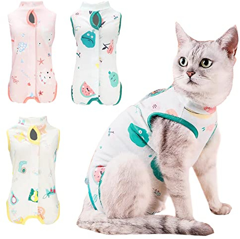 L Size Cat Recovery Suit for Large Cats After Surgery, 3-Pack Anti-Licking Onesie for Maine Coon & Ragdoll Breeds, E-Collar Alternative for Spay Neuter