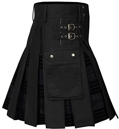 Caxndycing Kilt écossais pour hommes, taille élastique, avec doublure en maille, cordon de serrage réglable, respirant, à séchage rapide, noir, blanc, vert, gris, kilt cargo tactique, kendo