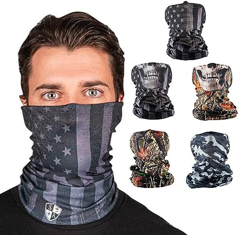 S A Company 5-Pack UV Face Shield | UV Protection, UPF 30+ Multipurpose Neck Gaiter Balaclava for Adults | Hunting Camo 2.0