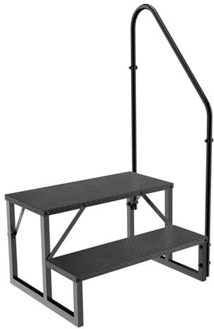 Step Ladder, Step Stool with Handle, Heavy Duty Pool Ladder Above Ground 660Lbs, Camper Steps Outdoor Steps RV Stairs for Reaching High, Portable Home Stairs for Travel Trailer (2 Step, Single Handle)