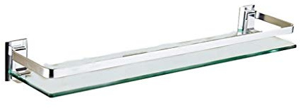 Mensola in Vetro, mensola da Bagno Quadrata con Binario, ripiano per Doccia a ripiano Singolo, Specchio Frontale, 80 cm