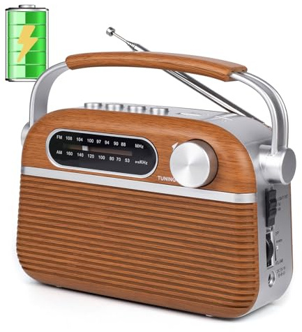 ONGTEED Retro AM FM Analog Radio Bluetooth Speak Plug in Wall, AC Power or Rechargeable or Battery Operated Vintage Transistor with Loud Speaker, Support TF Card USB Player for Gifts