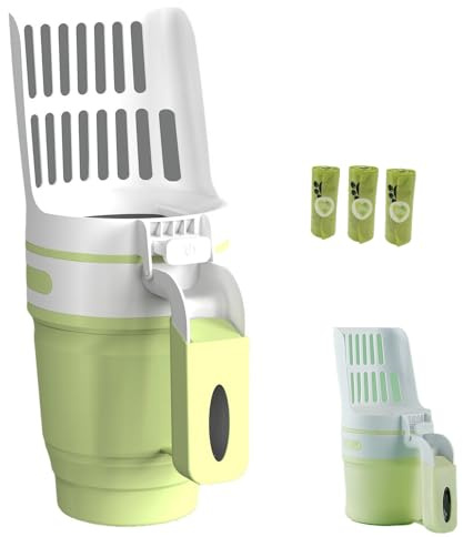 HMAMOR Cat Litter Scoop with Bag Holder, Integrated Detachable Deep Cat Litter Shovel (Green)