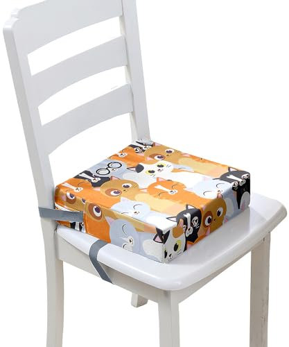 FANSU Kinder Sitzkissen Sitzerhöhung Stuhl, Katze DruckenBaby Kind Sitzkissen Karikatur Quadrat Zerlegbar Kleinkinder Esszimmerstuhl ErhöHen Pad Esszimmer Boostersitze (32x32x8cm,orangene Katze)