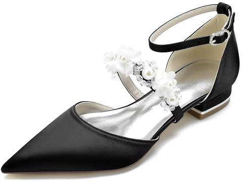 Hanfike Flats Shoes Women Girls Dressy Comfortable Wedding Mary Jane Evening Shoes Flower Party Pumps JY234 Black UK 8.5