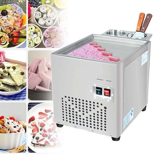 XDLYWUZIQ Gelatiera, Macchina per Gelato Fritto, Gelatiera Commerciale Arrotolata in Acciaio Inossidabile con 2 Raschietti, per Fare Gelato