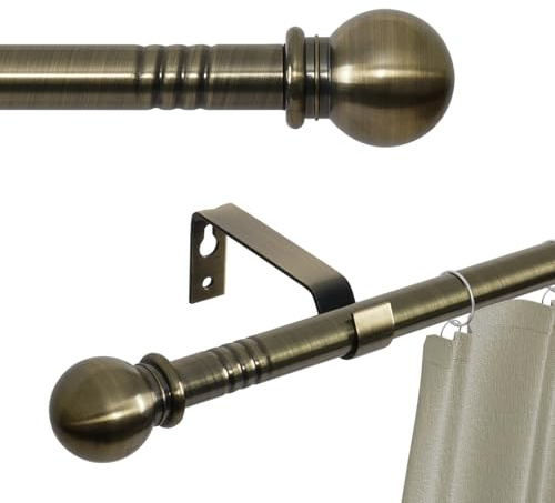 Bastoni per tende in ottone anticato per finestre da 66 a 120, asta lunga regolabile per tenda per patio esterno, porta scorrevole in vetro, set di aste per tende in ottone spazzolato resistente, asta