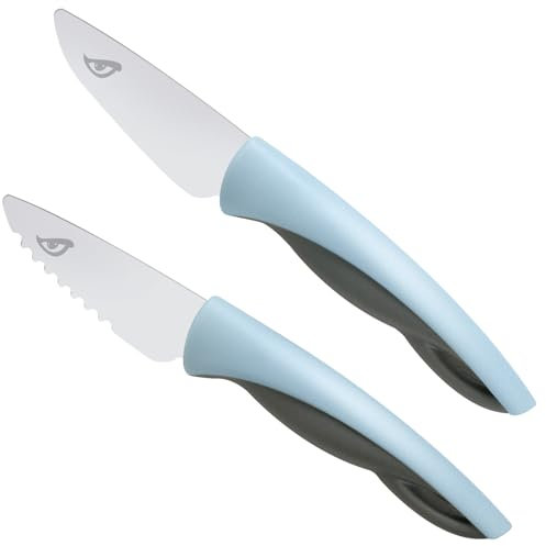 Kindermesser 2-teiliges Küchenmesser-Set zum Schneiden Krokodil Blau grau, Edelstahl, Perfekte Geschenke für Weinachten Geburtstag, Kinder Messer